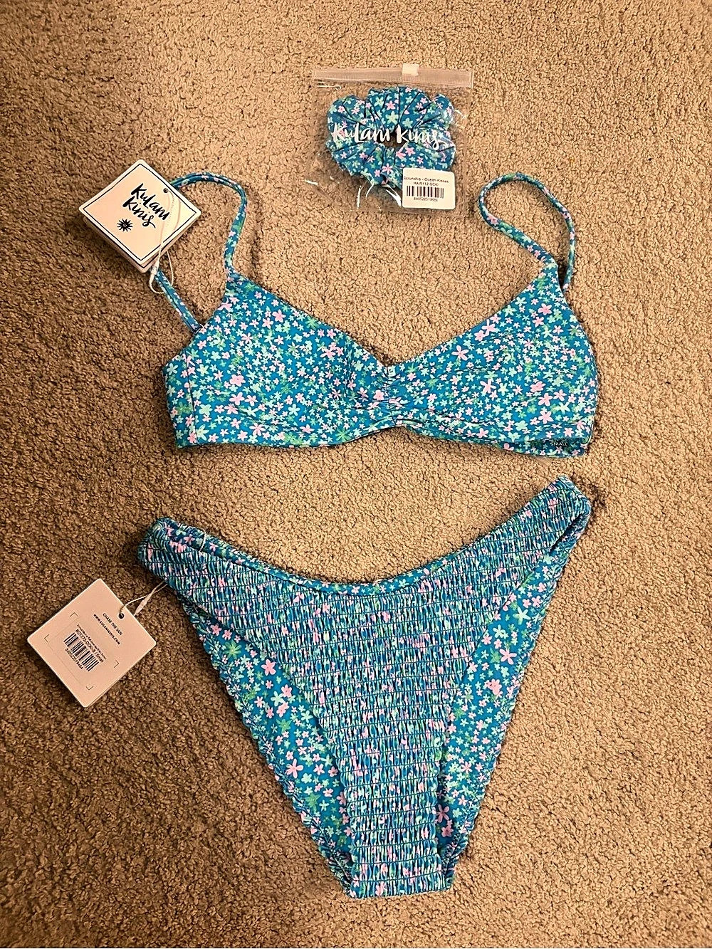KULANI KINIS Chase the Sun Floral Bikini Set Blue & Pink NWT